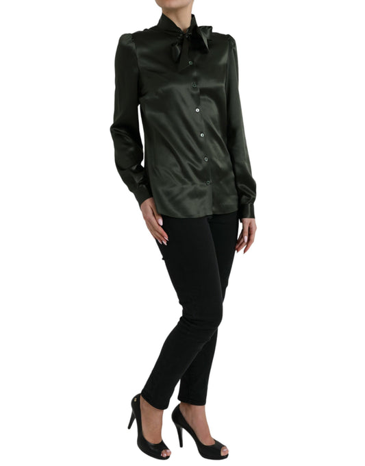 Dolce & Gabbana – Graues Blusenoberteil mit langen Ärmeln und Ascot-Kragen