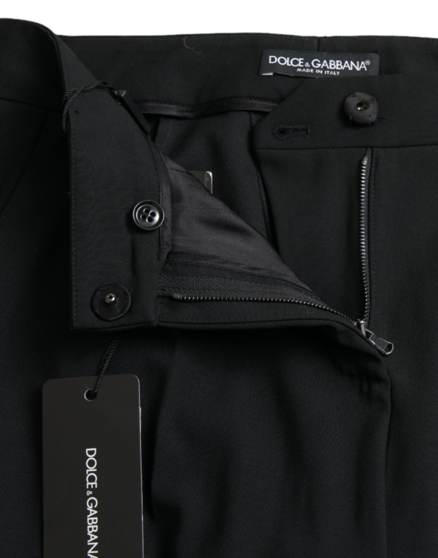 Dolce & Gabbana – Schwarze, schmal zulaufende Wollhose mit mittlerer Taille