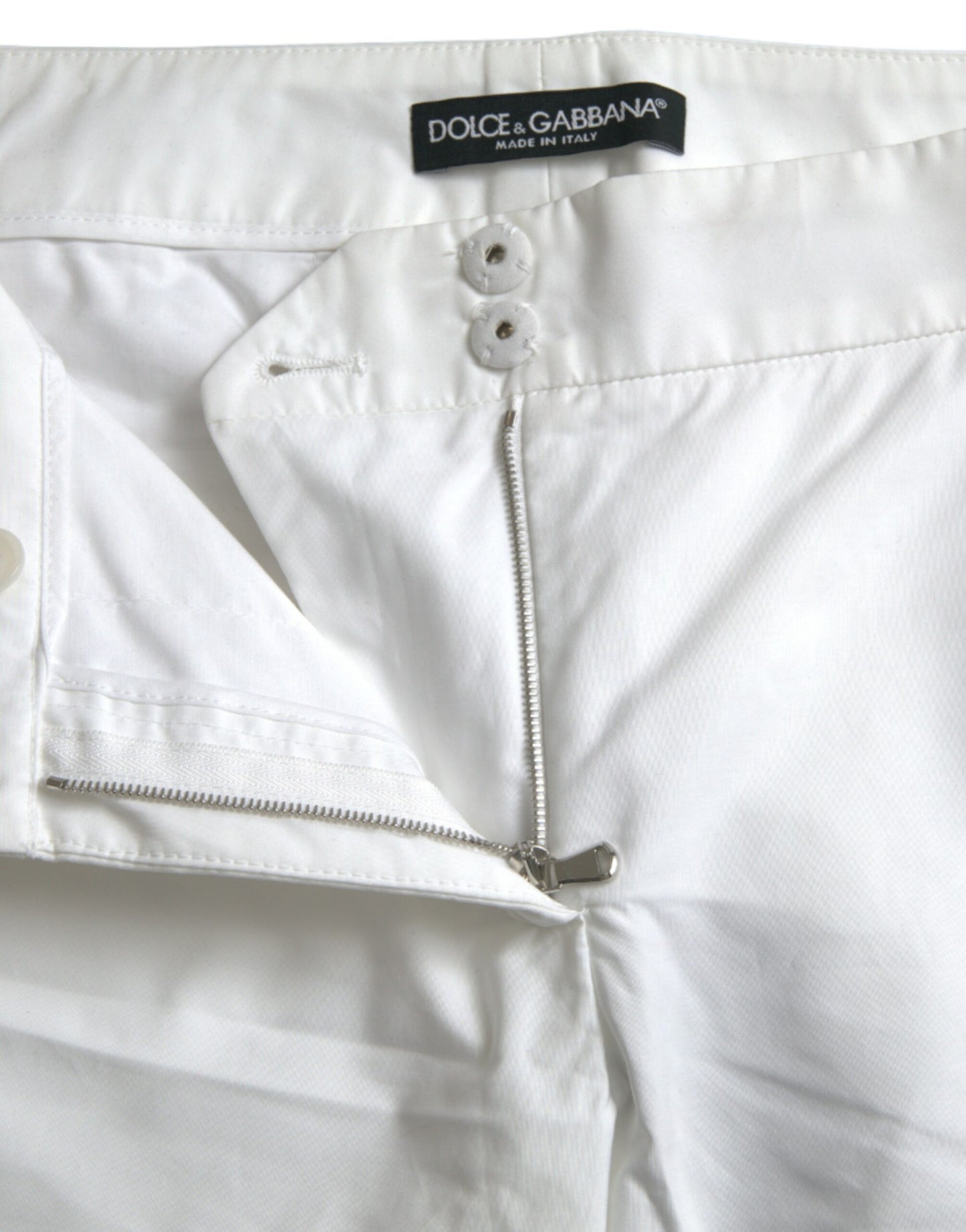 Dolce & Gabbana – Weiße, mittelhohe, verkürzte Hose aus Baumwolle mit Cut-outs