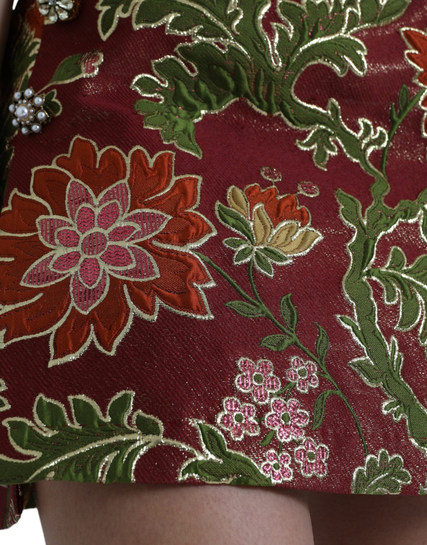 Dolce & Gabbana – Kastanienbrauner Minirock aus Jacquard mit Blumenmuster in A-Linie