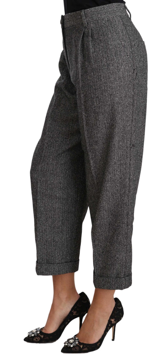 Dolce & Gabbana – Graue, plissierte, verkürzte Wollhose