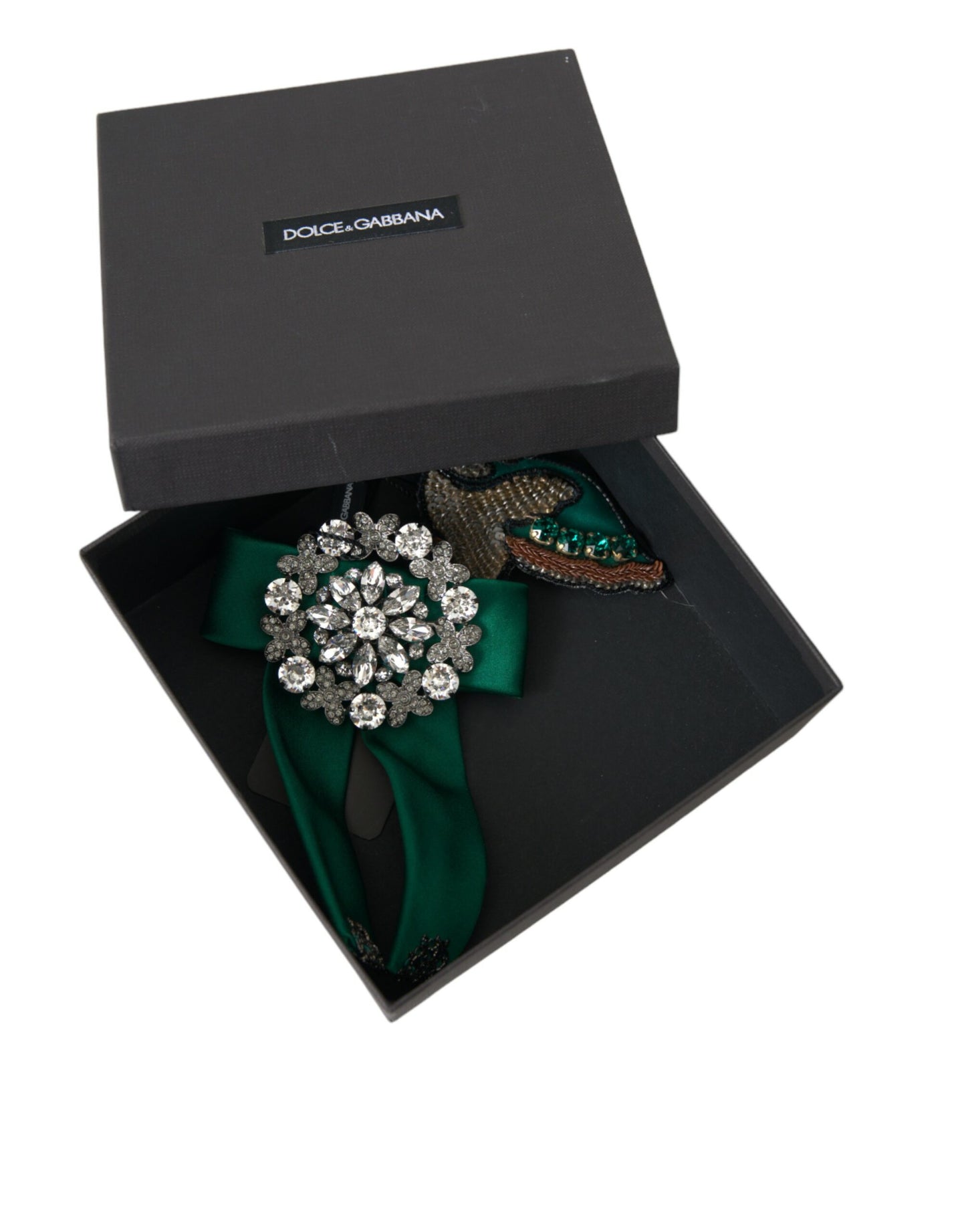 Dolce & Gabbana Grün Satin Vogel Kristall Damen Haarspange