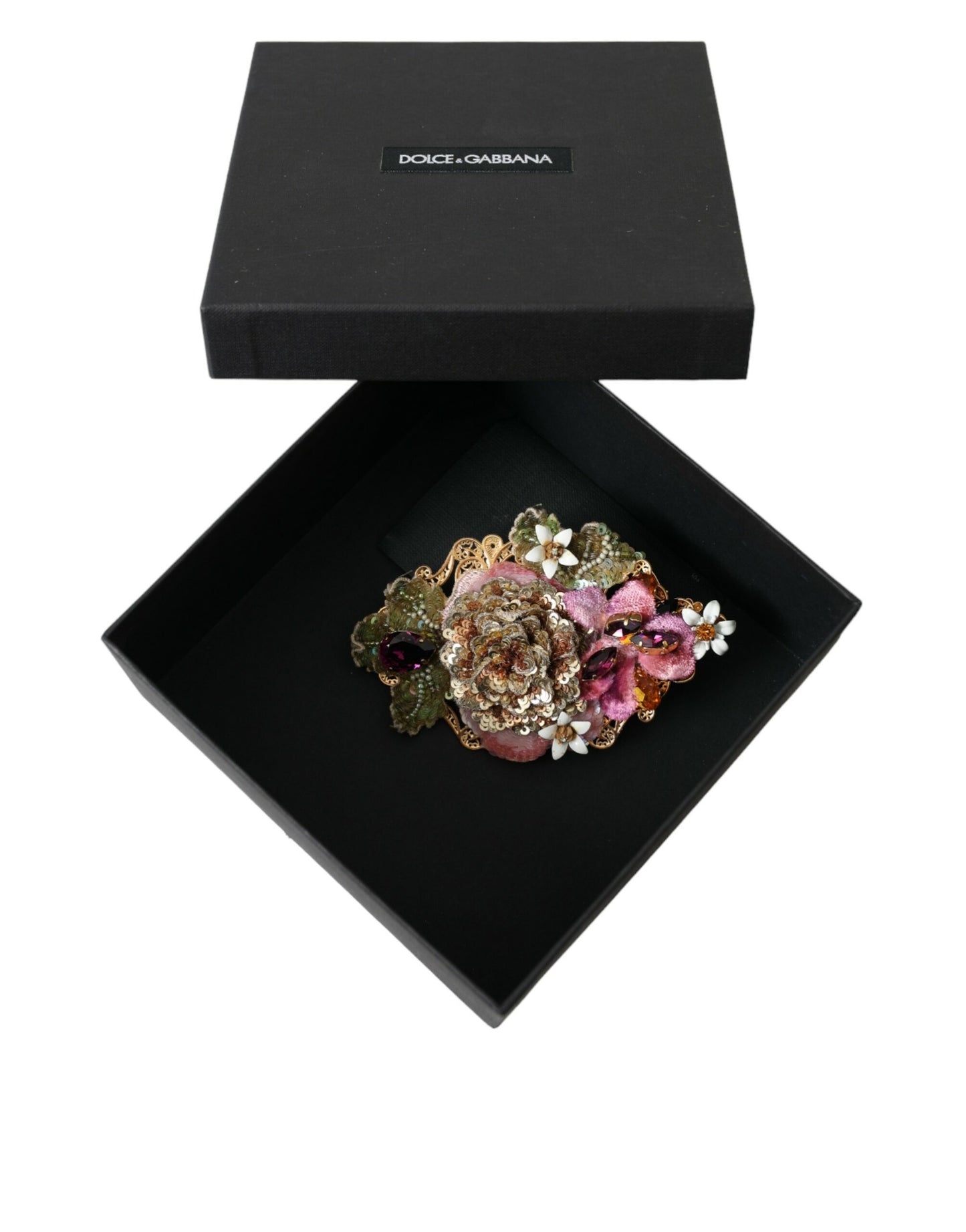 Dolce & Gabbana – Haarspange aus goldfarbenem Messing mit floralen Kristall-Pailletten