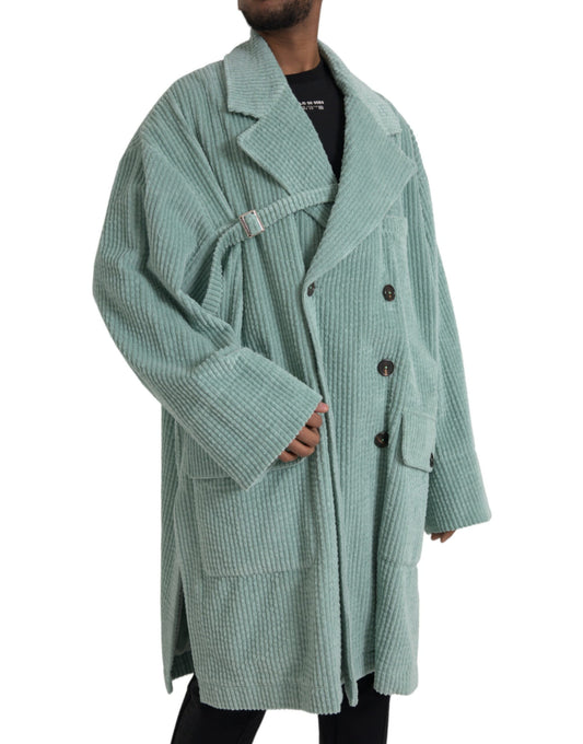 Dolce & Gabbana – Blaue, zweireihige Cord-Baumwolljacke