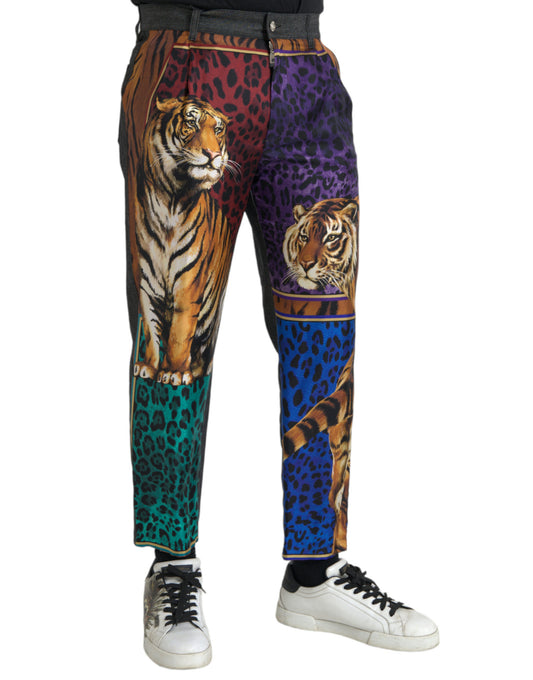 Dolce & Gabbana – Lockere, schmal zulaufende Baumwollhose mit Tiger- und Leopardenmuster in mehreren Farben