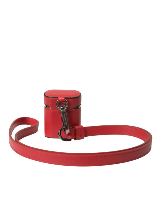 Dolce & Gabbana – Rotes Kalbsleder-Logo-Print-Band für Herren-Airpods-Etui