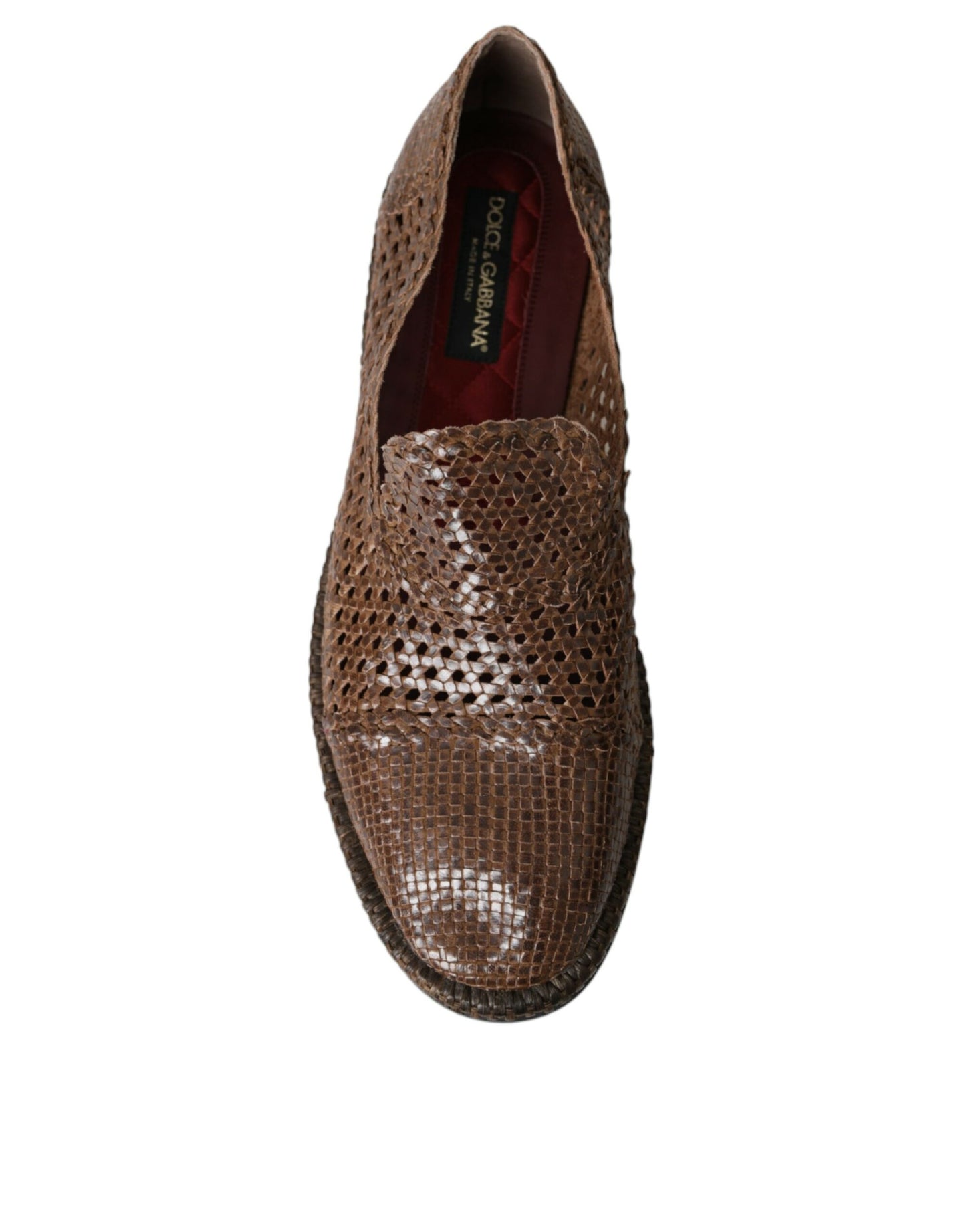 Dolce & Gabbana Braune Loafer aus gewebtem Leder, Freizeitschuhe