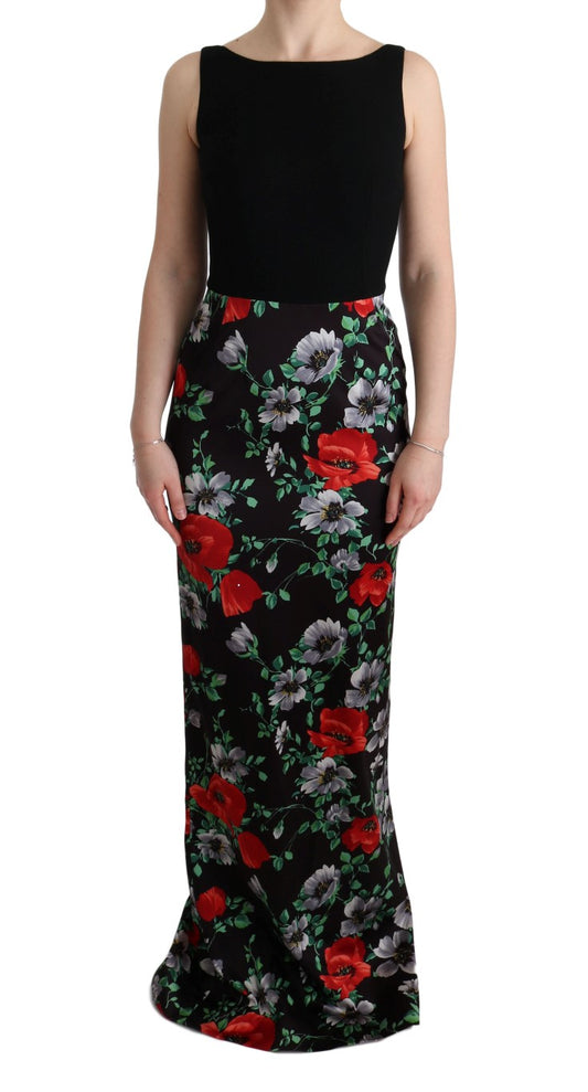 Dolce & Gabbana – Langes, mehrfarbiges Stretch-Etuikleid mit Blumendruck
