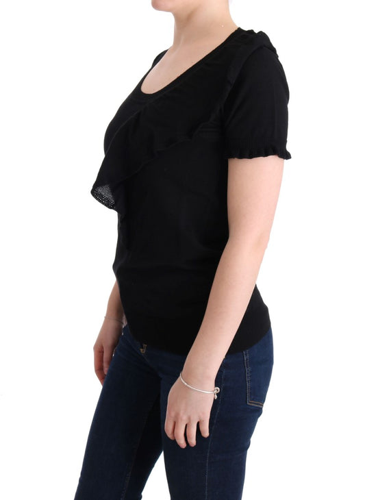MARGHI LO' Black 100% Lana Wool Top Blouse T-shirt