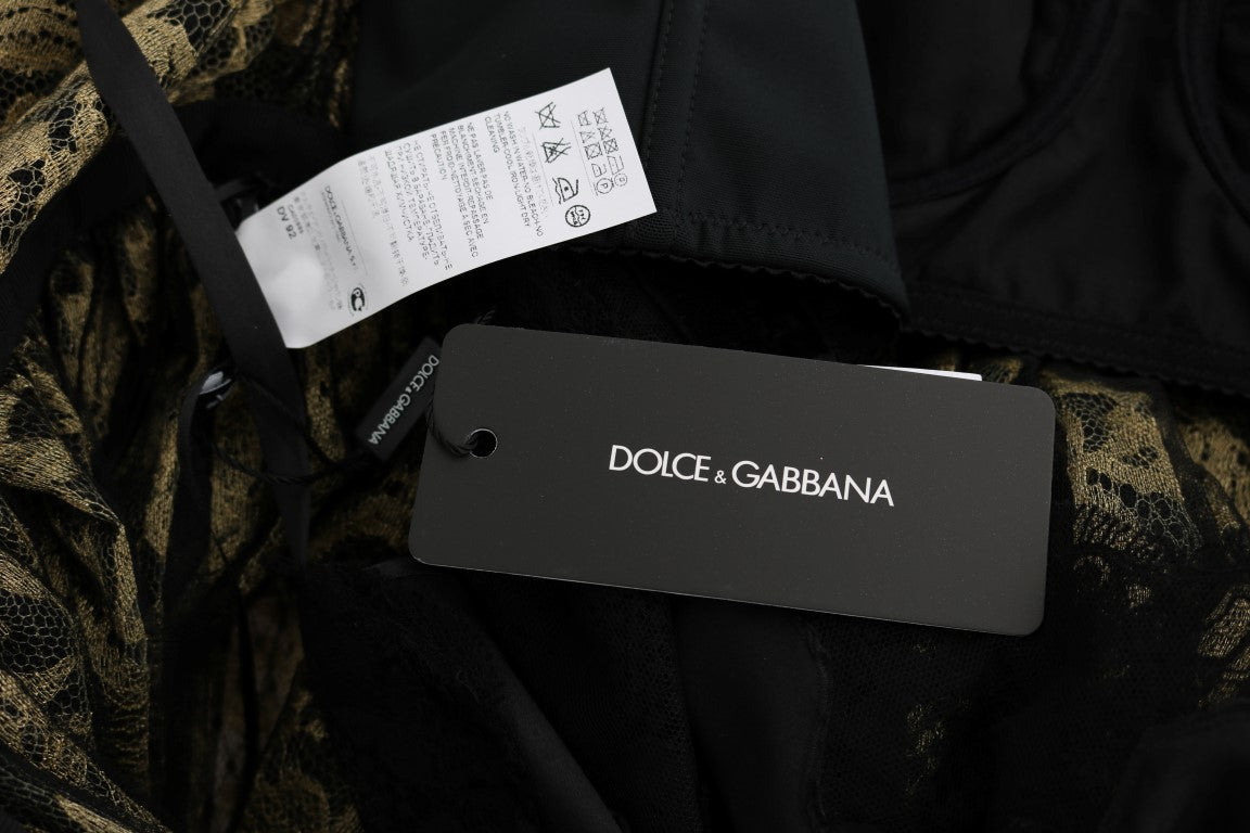 Dolce & Gabbana – Schwarz-gelbes Etuikleid aus Kristallspitze