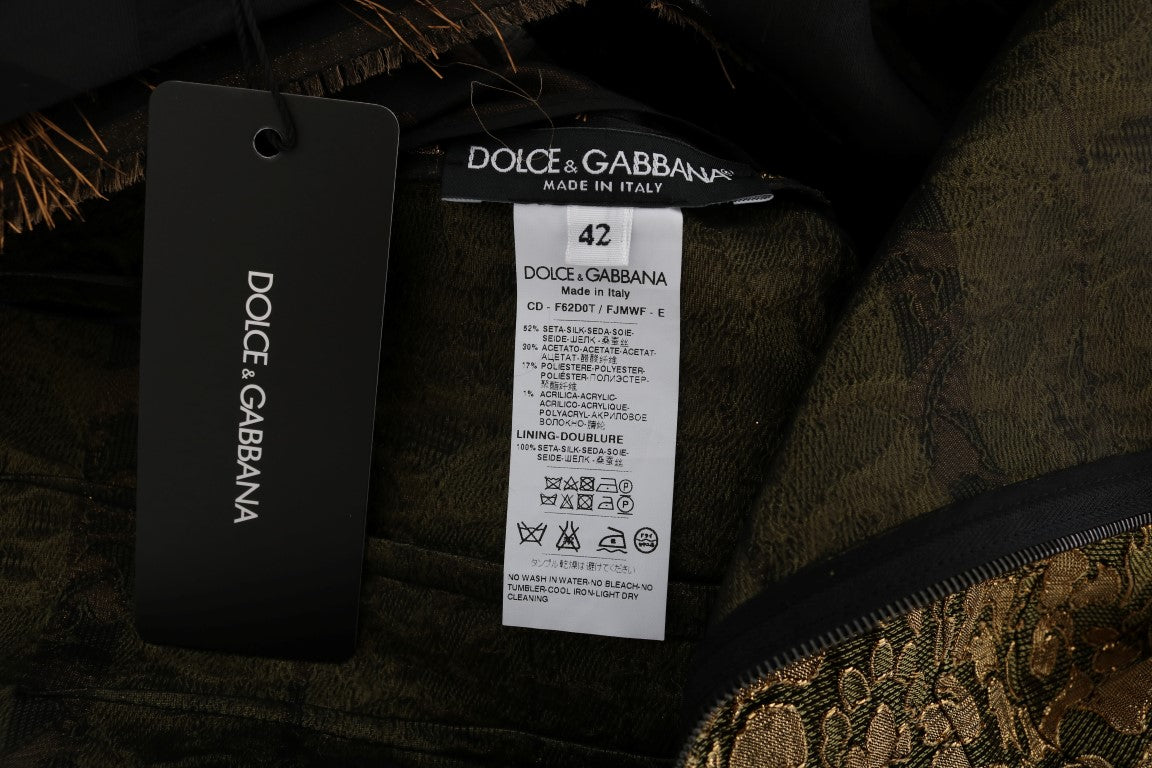 Dolce & Gabbana – A-Linien-Kleid aus schwarzer Seide mit braunen Fransen