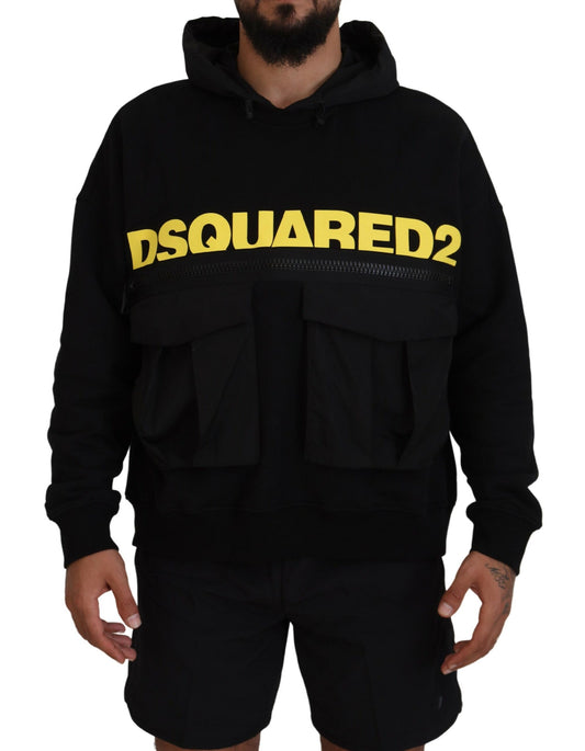 Dsquared² Schwarzer bedruckter Kapuzenpullover aus Baumwolle