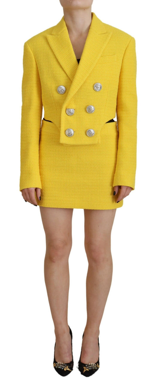 Dsquared² Gelbes zweireihiges Minianzug-Blazer-Rock-Set