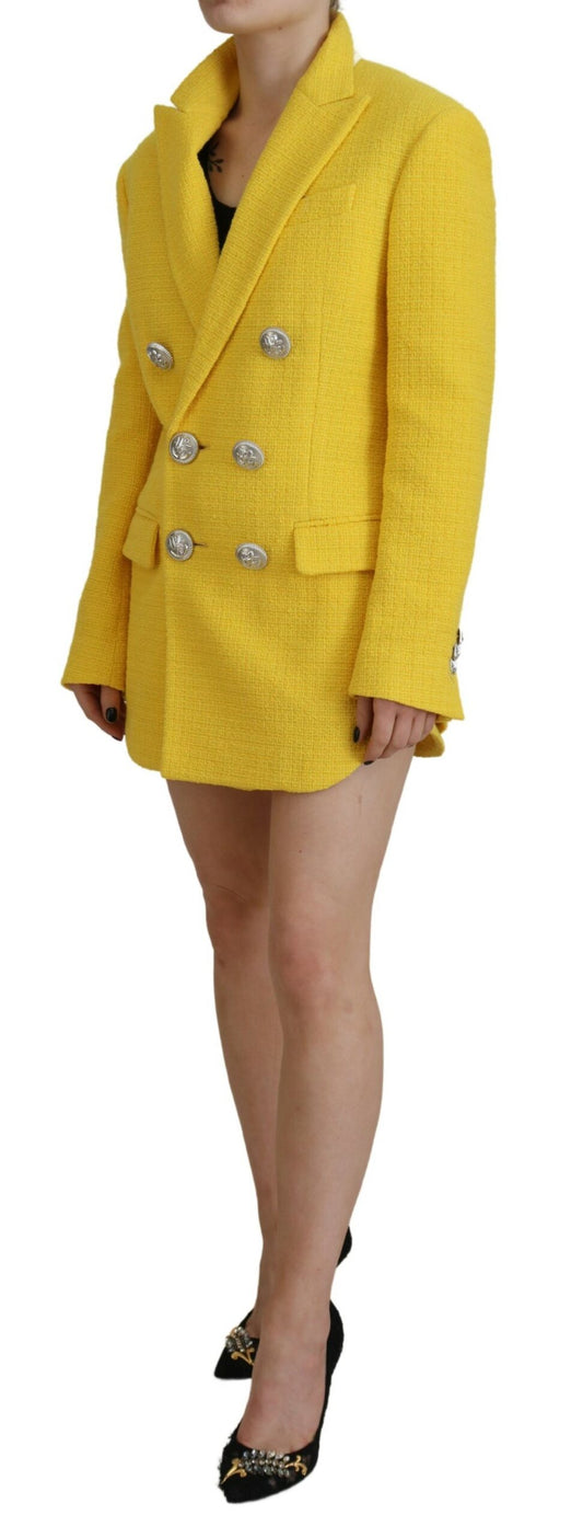 Dsquared² Gelbes, zweireihiges Anzug-Blazer-Short-Set mit Spitze