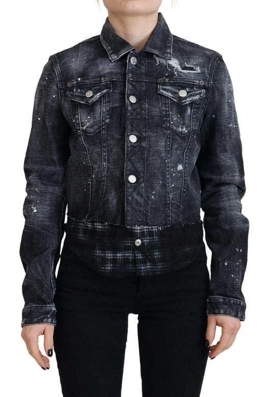 Dsquared² Graue Jeansjacke aus gewaschener Baumwolle im Used-Look