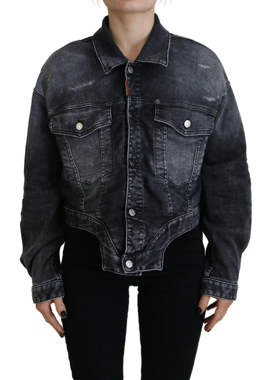 Dsquared² Graue, verwaschene, kurze Jeansjacke aus Baumwolle
