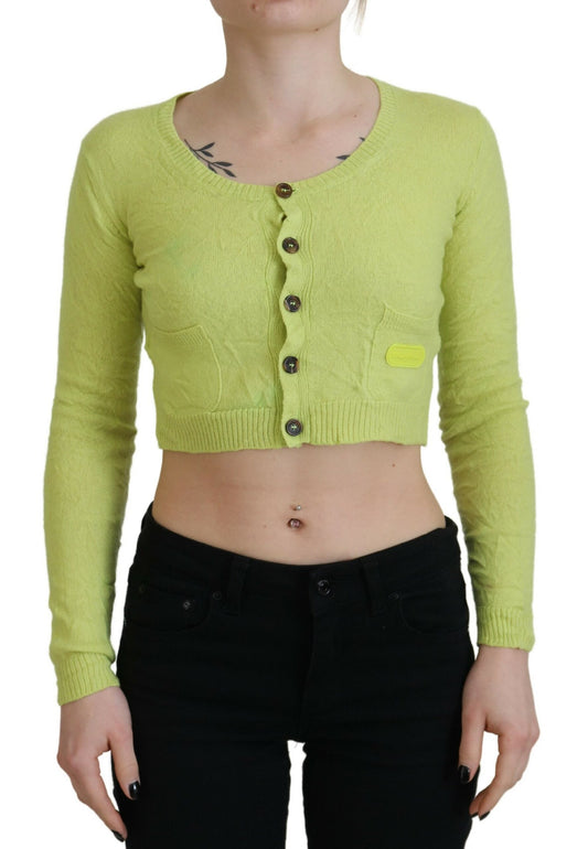 Dsquared² Gelbgrüner, kurzärmliger Kaschmirpullover