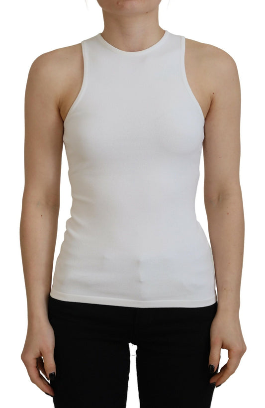 Dsquared² Weißes ärmelloses Tank-T-Shirt aus Viskose mit Rundhalsausschnitt