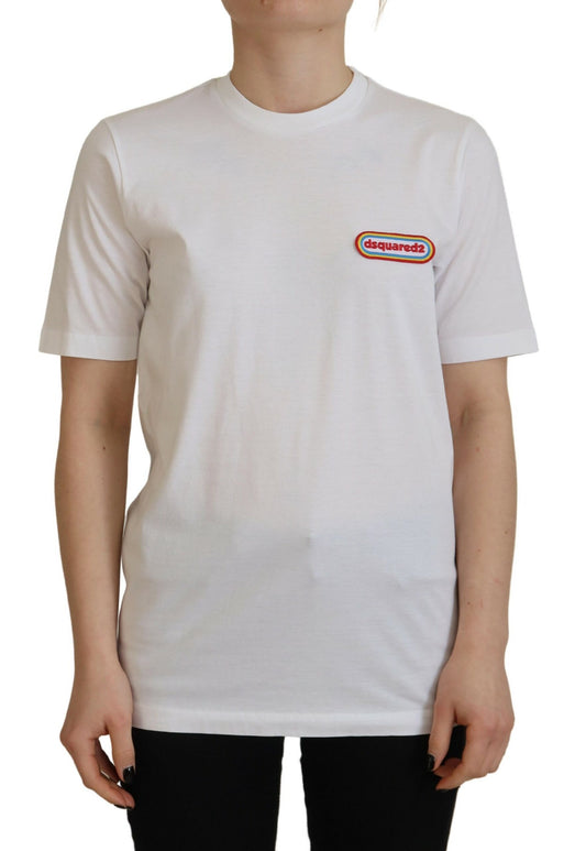Dsquared² – Weißes T-Shirt mit Rundhalsausschnitt und kurzen Ärmeln und Logo-Patch