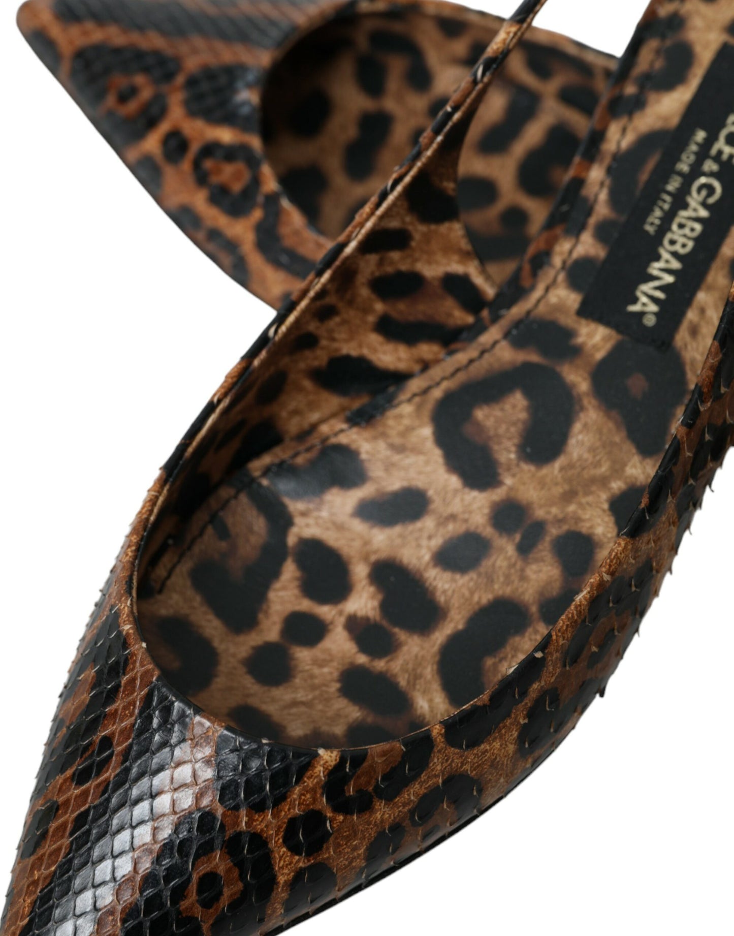 Dolce & Gabbana – Slingback-Schuhe aus exotischem Leder mit Leopardenmuster in Braun