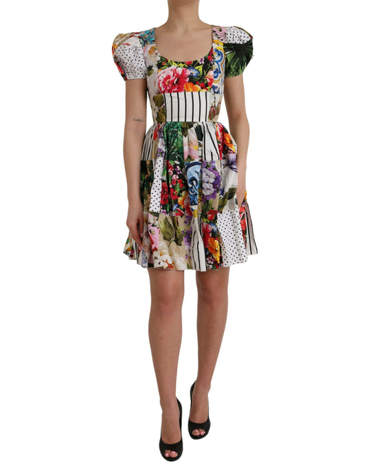 Dolce & Gabbana Mehrfarbiges Patchwork-Minikleid aus Baumwolle im A-Linien-Stil