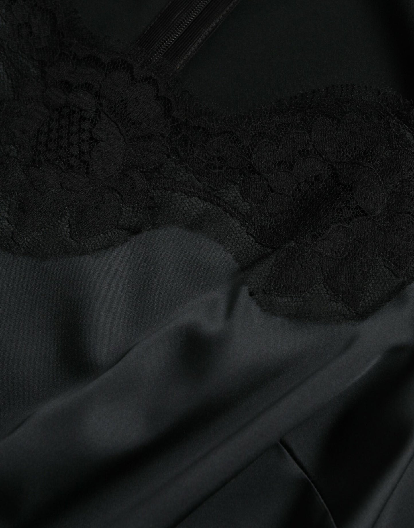 Dolce & Gabbana – Schwarzes Midi-Etuikleid aus Polyester mit Spitzenbesatz