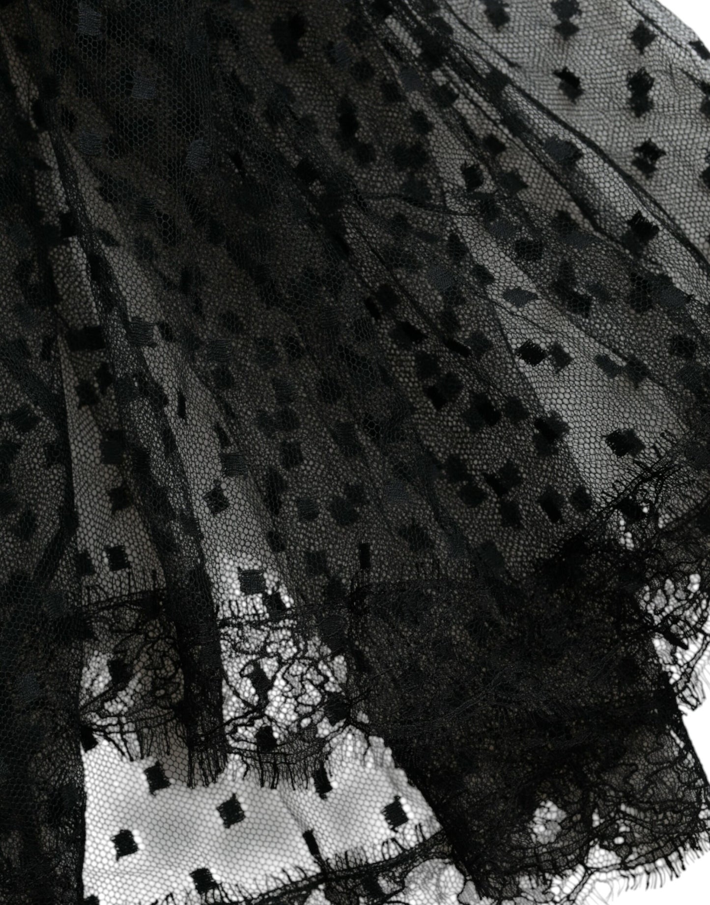 Dolce & Gabbana – Schwarzer A-Linien-Rock mit hoher Taille und Spitzenbesatz aus Nylon