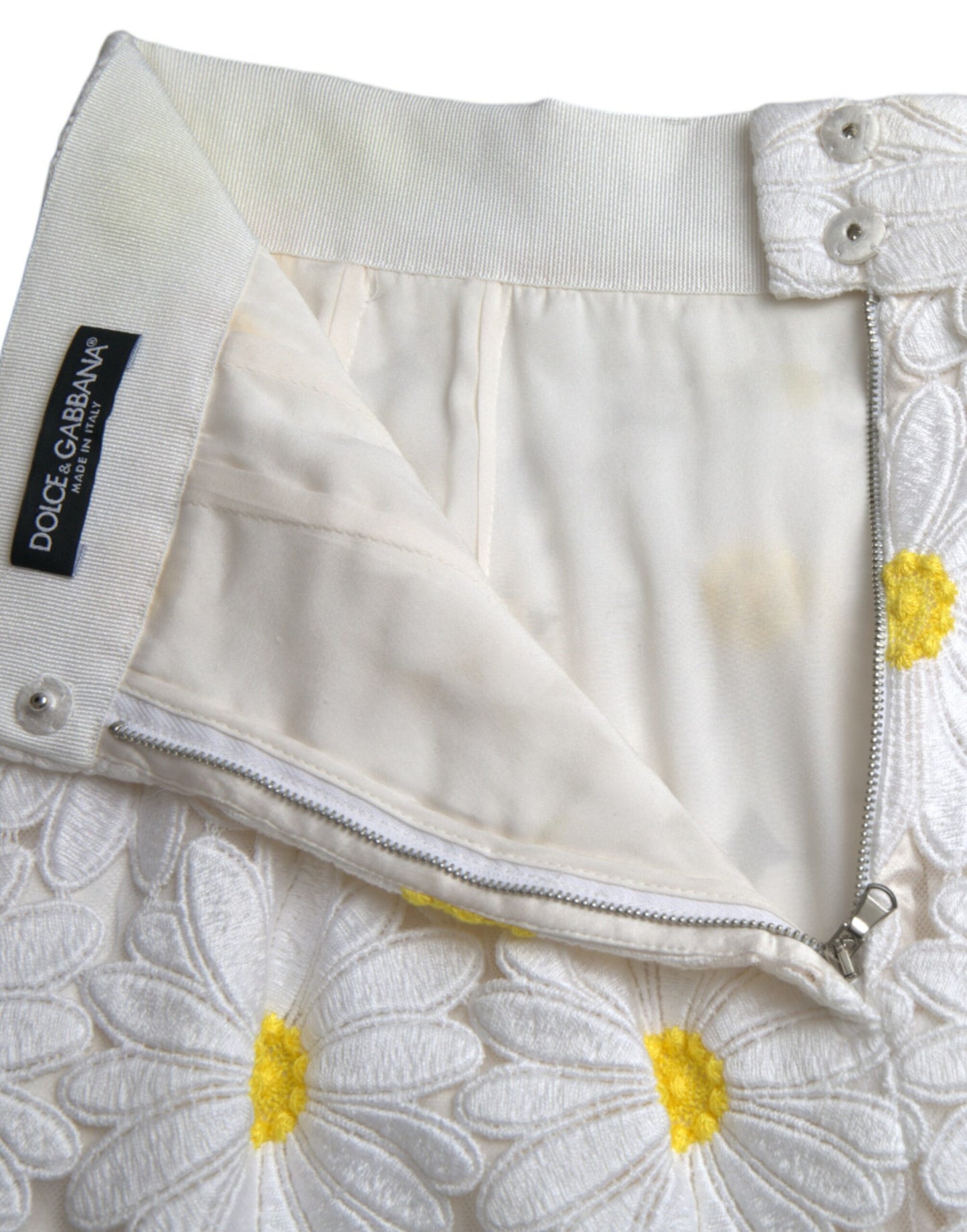 Dolce & Gabbana Weißer, gerader Bleistiftrock aus Spitze mit Blumenmuster