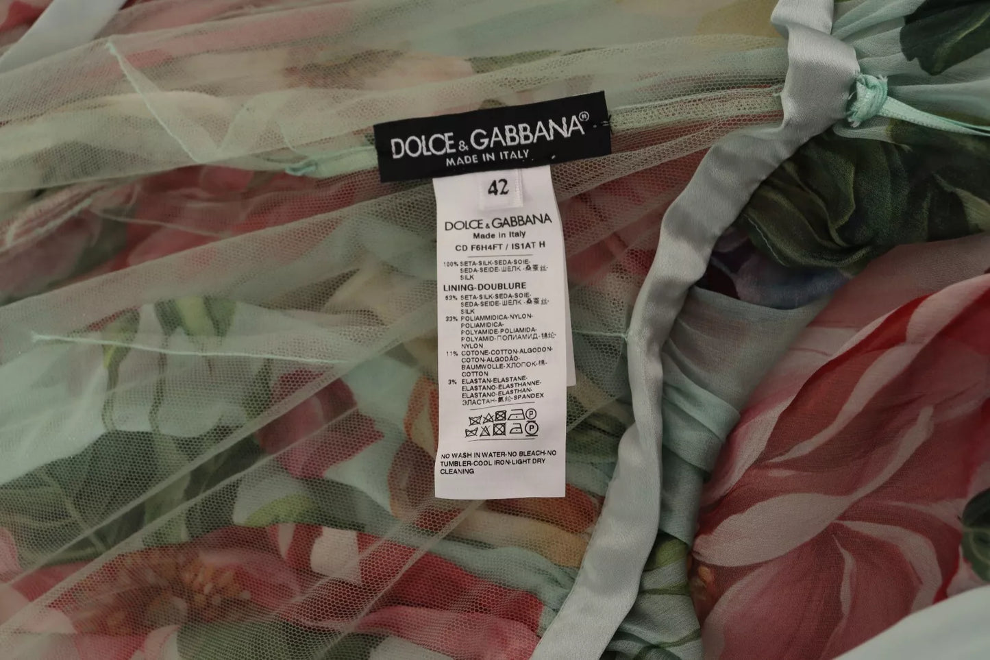 Dolce & Gabbana – Grünes, geblümtes, langärmliges Midikleid mit V-Ausschnitt