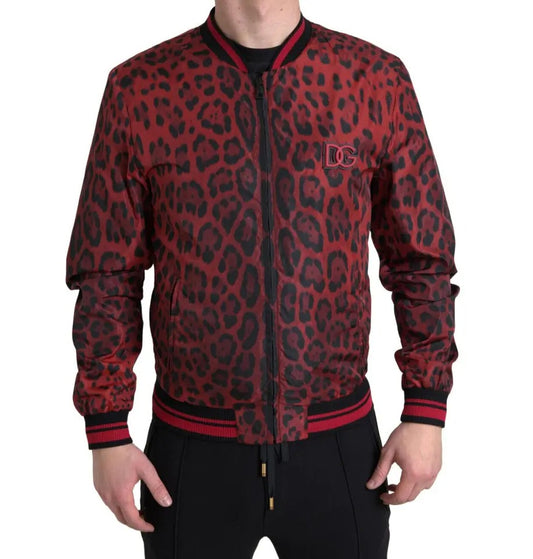 Dolce & Gabbana – Rote Bomber-Kurzmanteljacke mit Leopardenmuster