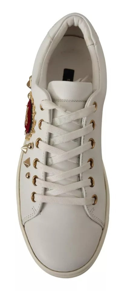 Dolce & Gabbana Weiße Leder Gold Rote Herz Sneakers Schuhe