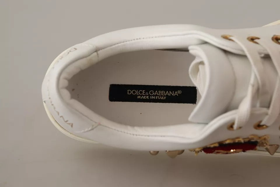 Dolce & Gabbana Weiße Leder Gold Rote Herz Sneakers Schuhe