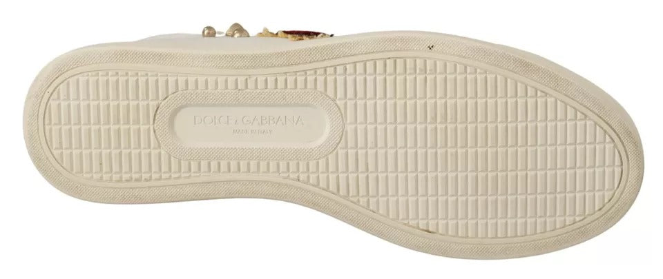 Dolce & Gabbana Weiße Leder Gold Rote Herz Sneakers Schuhe