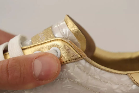 Dolce & Gabbana Weiße Portofino Perlmutt Sneakers Freizeitschuhe