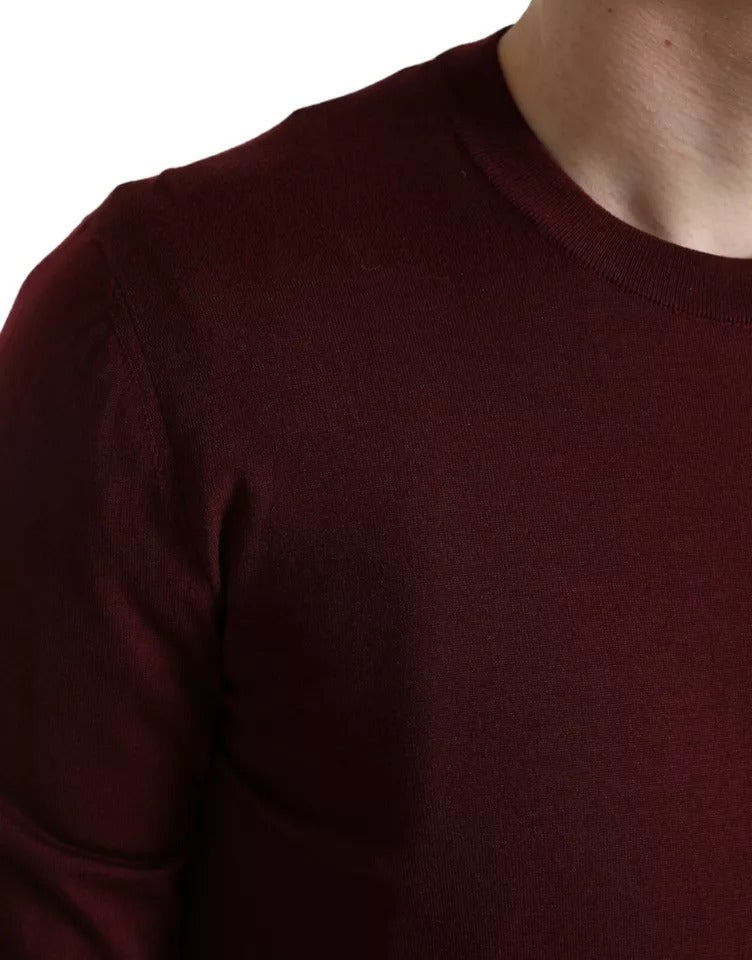 Dolce & Gabbana Bordeaux Wollstrickpullover mit Rundhalsausschnitt