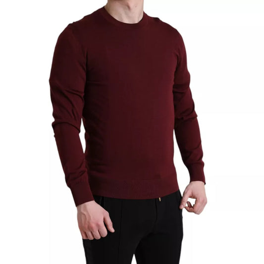 Dolce & Gabbana Bordeaux Wollstrickpullover mit Rundhalsausschnitt