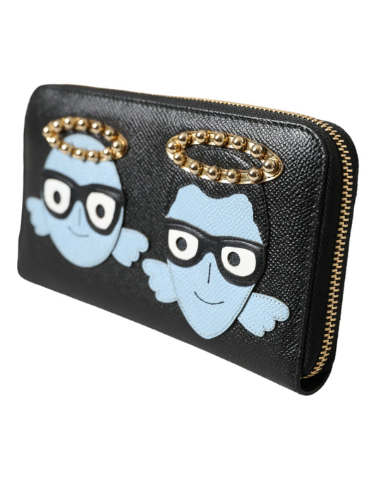 Dolce & Gabbana Schwarz Blau Leder #DGFAMILY Reißverschluss Continental Herren Geldbörse