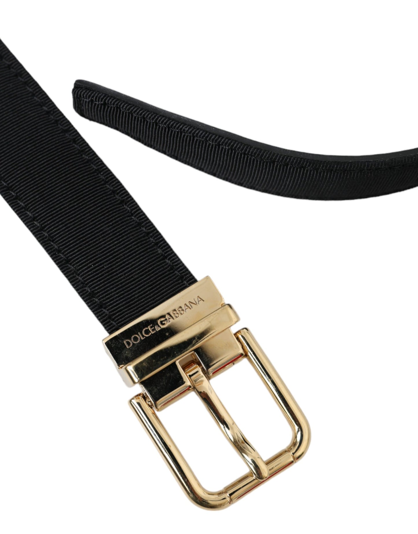 Dolce & Gabbana – Schwarzer Grosgrain-Gürtel mit goldener Metallschnalle – Herren