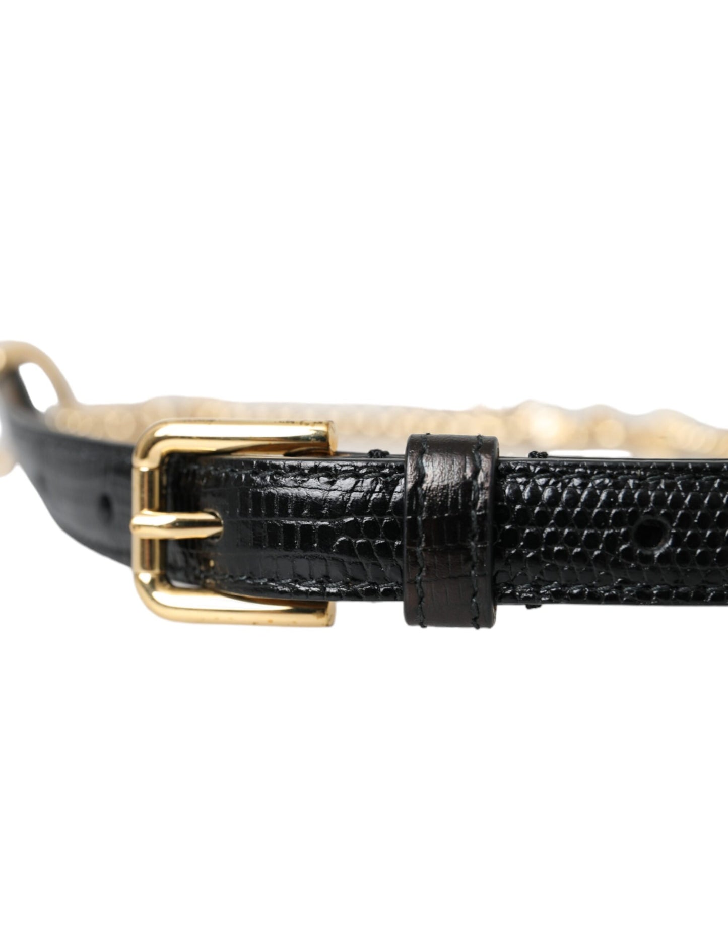 Dolce & Gabbana Schwarzer Ledergürtel mit Goldkette und Kristallen