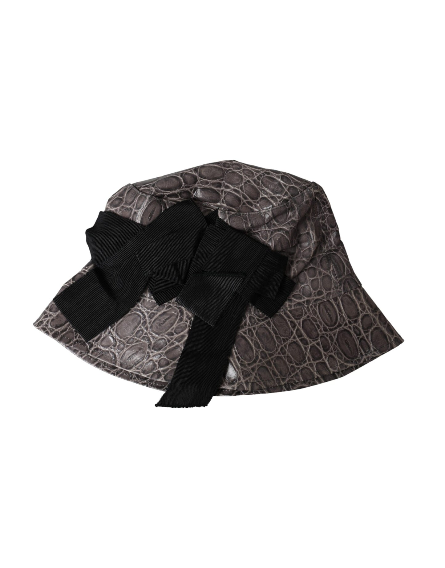 Dolce & Gabbana – Fischerhut aus schwarz-grau gemustertem Leder