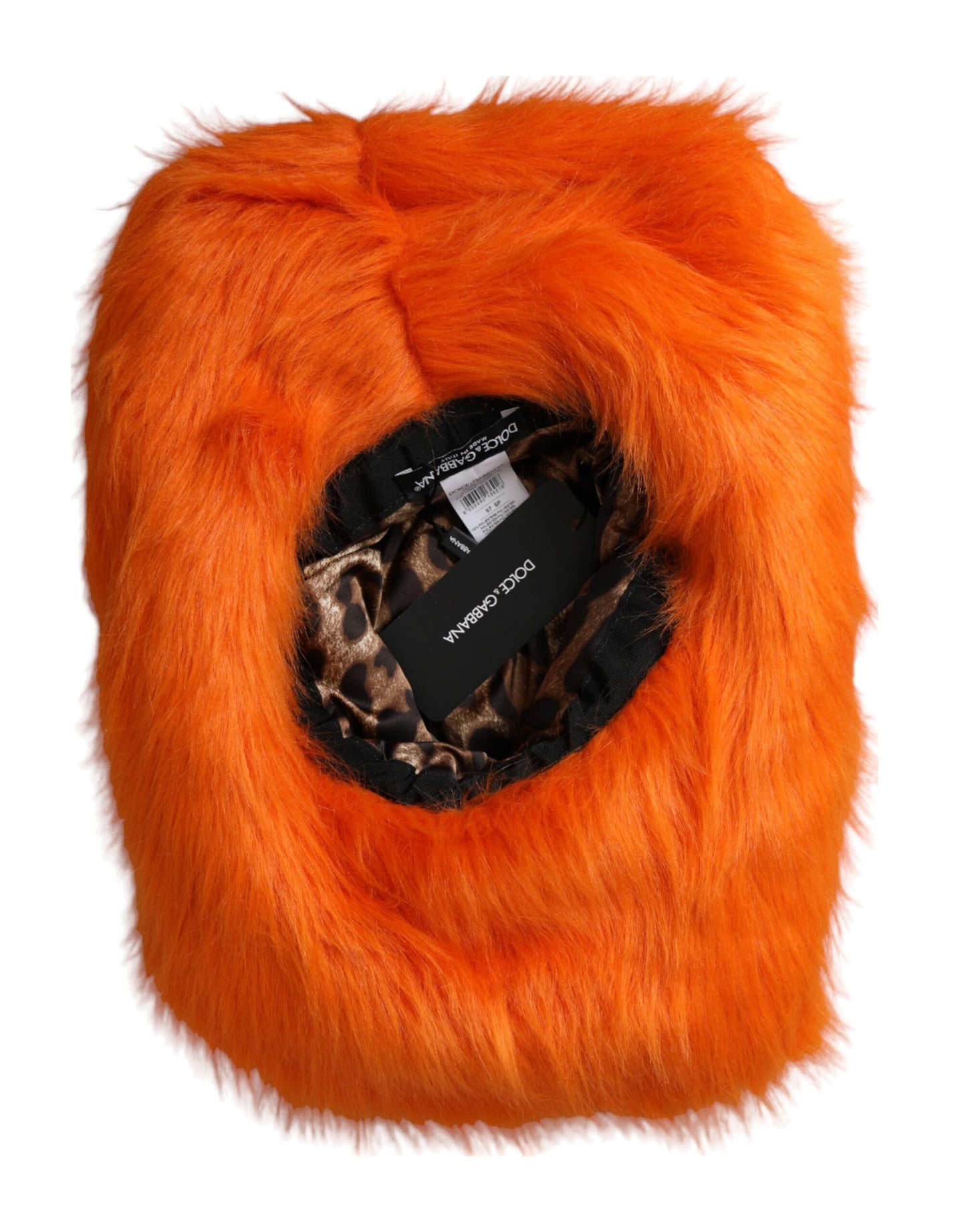 Dolce & Gabbana Orangefarbener Fedora-Hut aus Polyester mit Kunstpelz