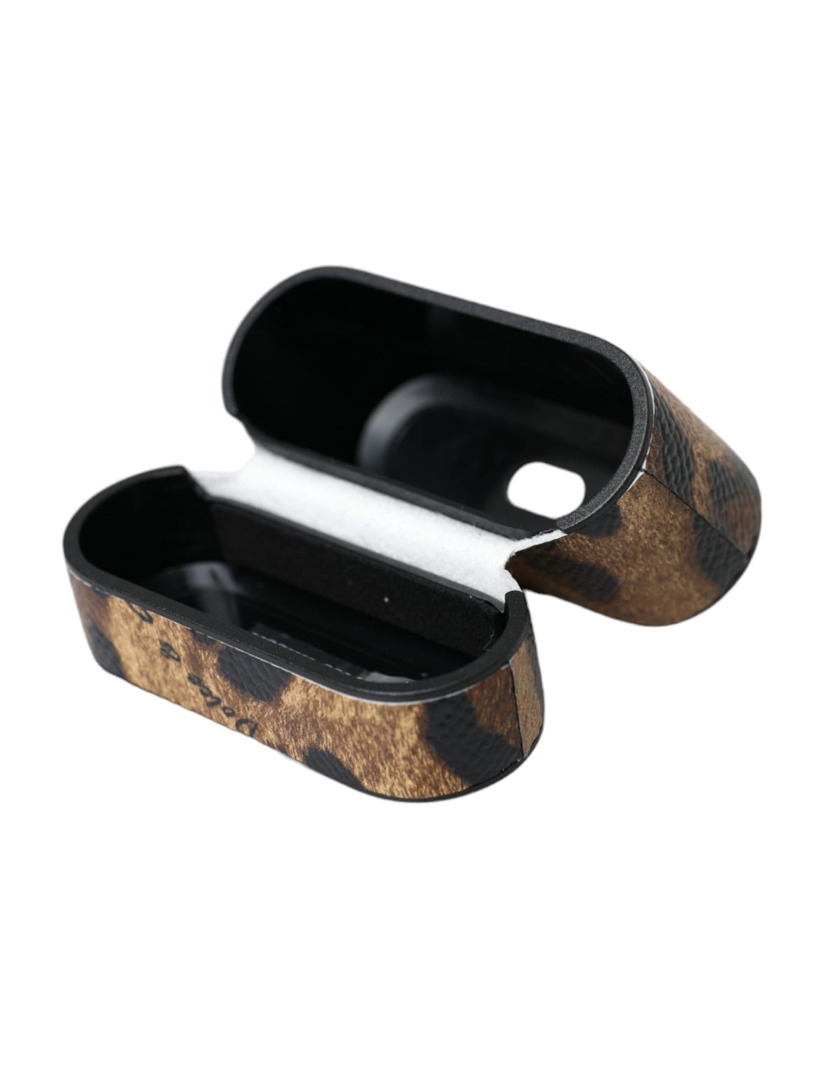 Dolce & Gabbana – Airpods-Hülle aus braunem Kalbsleder mit Leopardenmuster und Metall-Logoplakette