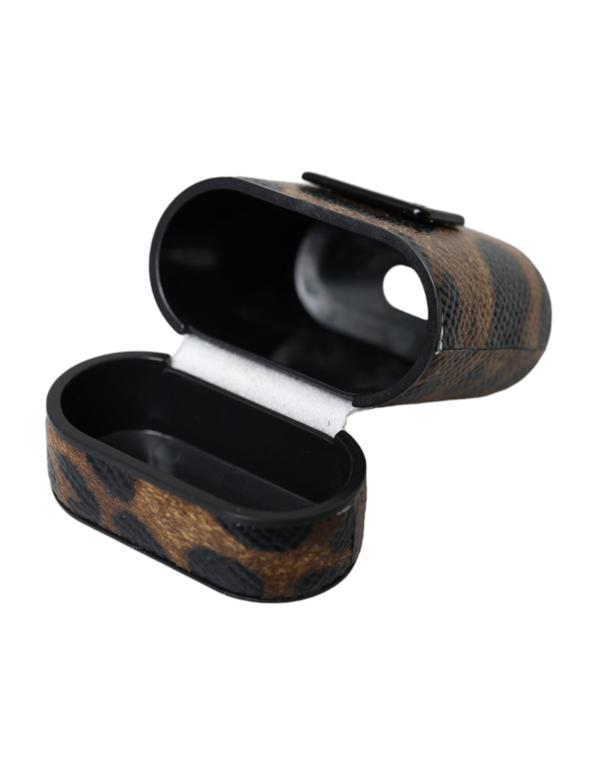 Dolce & Gabbana – Airpods-Hülle aus braunem Kalbsleder mit Leopardenmuster und Metall-Logoplakette