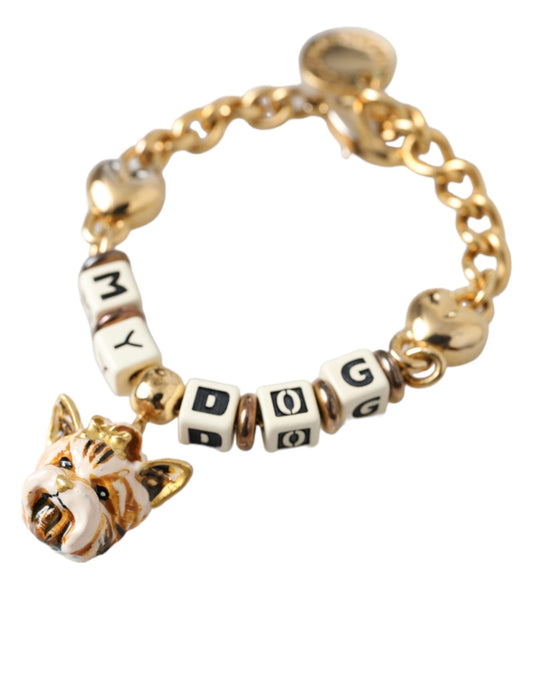Dolce & Gabbana – Goldfarbenes Messingkettenarmband „MY DOG“ mit Herzmotiv