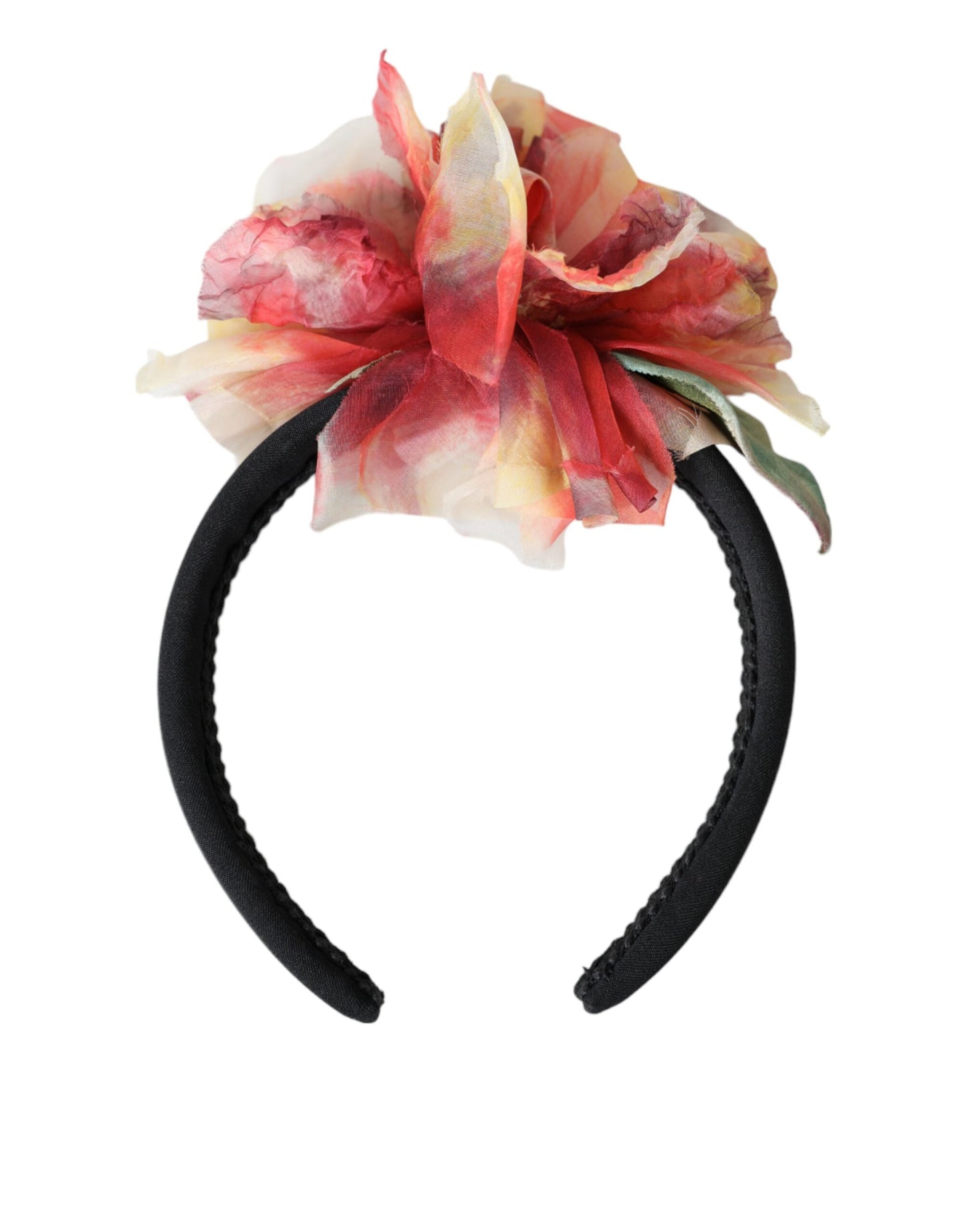 Dolce & Gabbana Rose Pink Silk Floral Black Tiara Damen Haarband Diadem