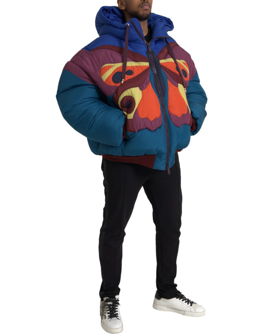 Dolce & Gabbana – Pufferjacke mit Kapuze und mehrfarbigem Schmetterlingsmuster