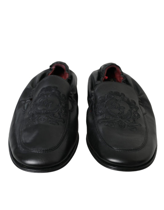 Dolce & Gabbana – Schwarze Leder-Loafer mit Logo-Stickerei für Herren