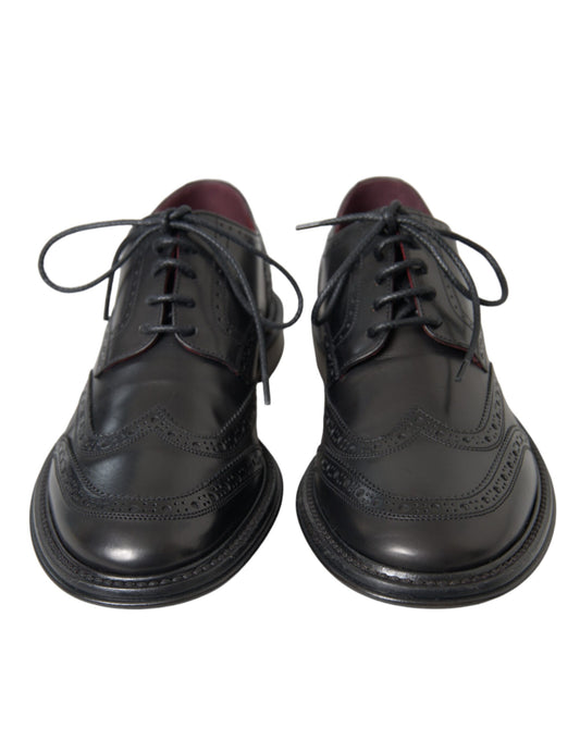 Dolce & Gabbana – Oxford-Schuhe aus schwarzem Leder mit Flügelkappe für formelle Herren