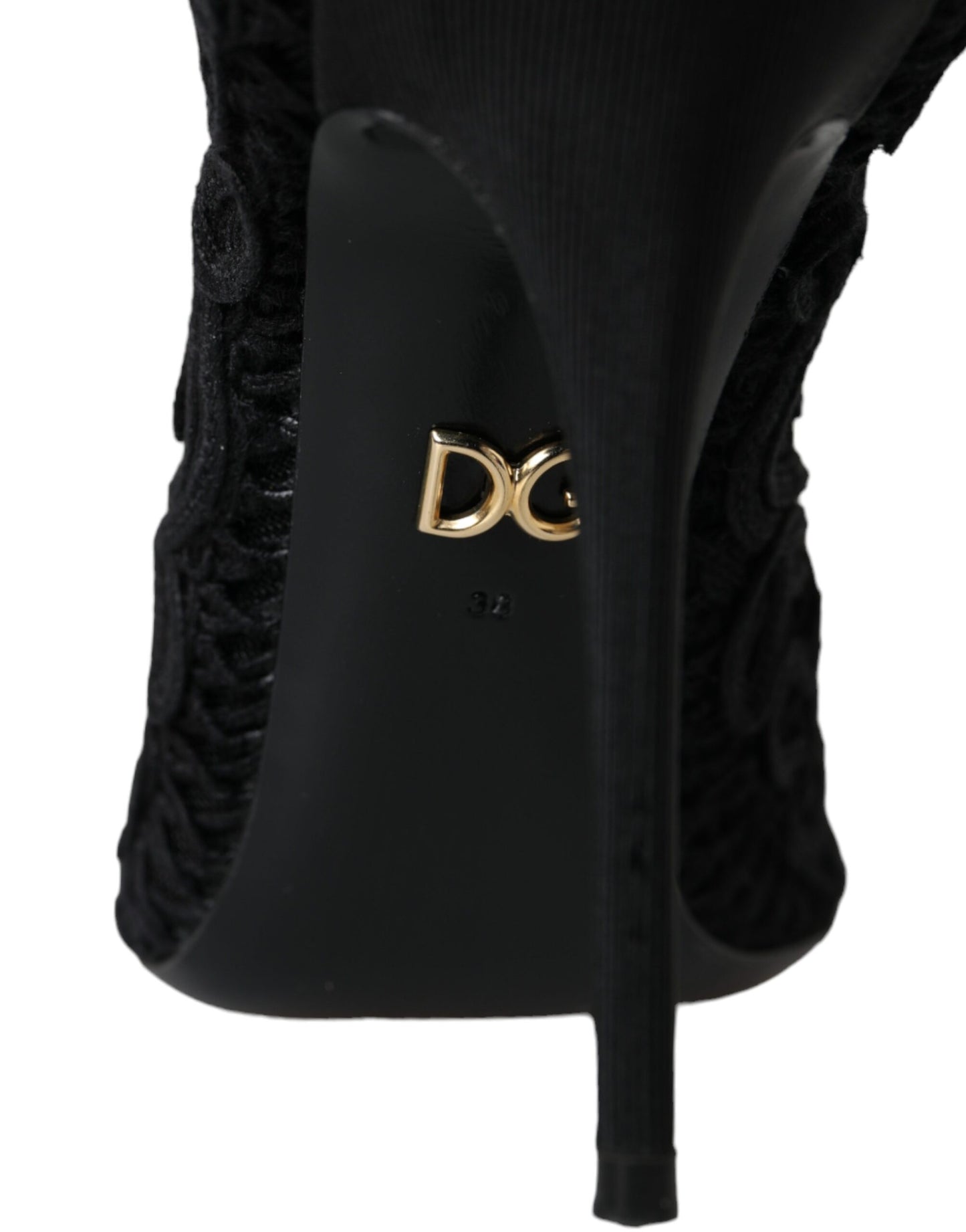 Schwarze Cordonetto Ricamo Pump-Schuhe mit offener Zehenpartie von Dolce & Gabbana