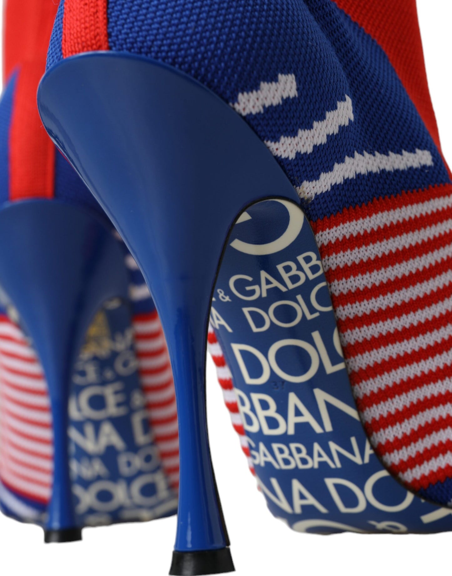 Dolce & Gabbana – Rote und blaue Stretch-Stiefel im Sockenstil mit Logo